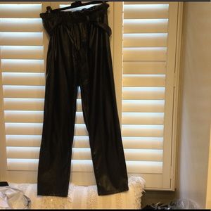 Faux leather paper bag waist trouser